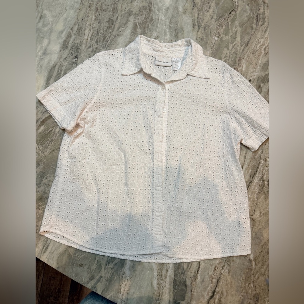 Alfred Dunner White Eyelet Embroidered Shirt 14